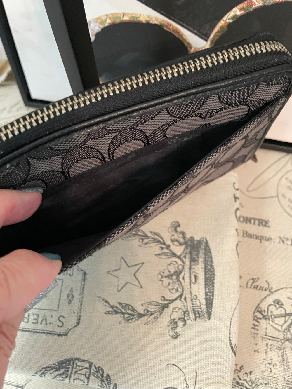 Coach Black and Gray Signature Zip Wallet - Picture 7 of 16